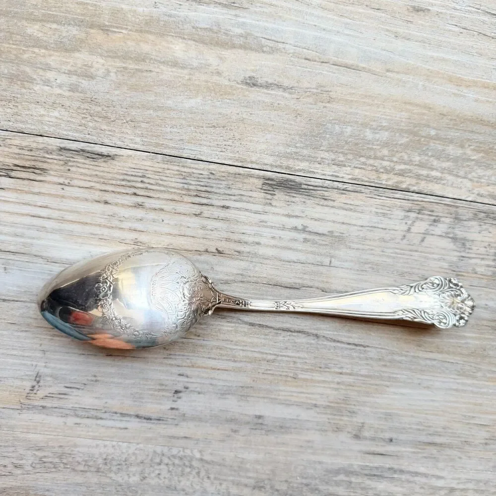 Vintage Georgian Towel Silverplate Serving Spoon Ornate Tablespoon Floral EPCA